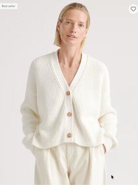 Quince 100% Organic Cotton Fisherman Boxy Cropped Cardigan